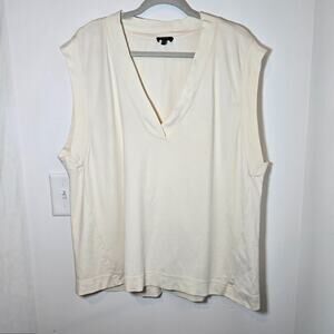 Massimo Dutti Mens Cream V-Neck Sweater Vest Sz L Preppy Minimalist Quiet Luxury